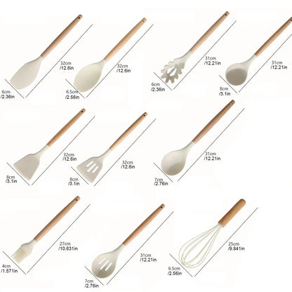 33-teiliges Silikon-Küchenutensilien-Set mit Holzgriffen und Halter