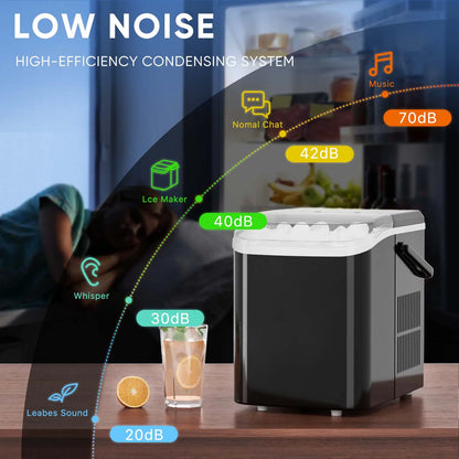 Ultimate Bullet Ice Maker - Compact, Self-Cleaning Countertop Machine Producing 26.5Lbs of Ice Daily with Quick 6-Minute Freeze Time and Two Cube Sizes, Includes Scoop & Storage Basket