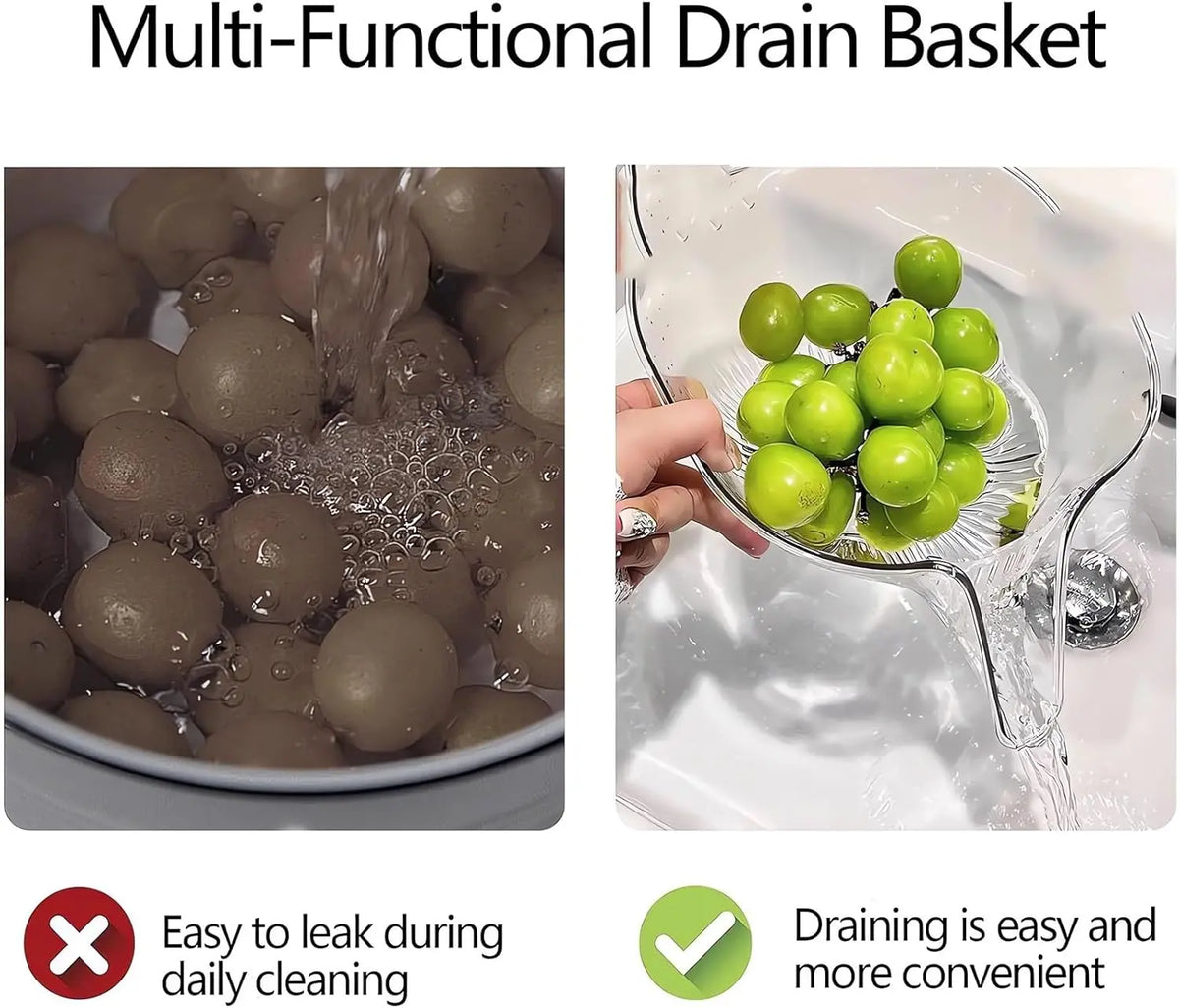 Multifunktionaler Abtropfkorb mit Ausguss – ideal zum Waschen von Obst und Gemüse
