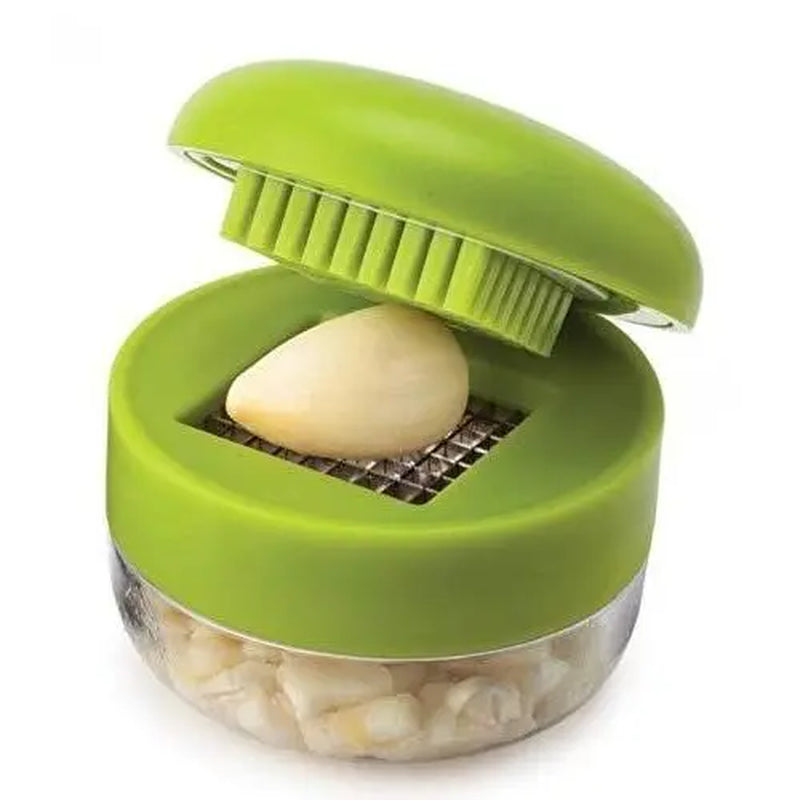 Effortless Garlic Mincer & Press - Manual Stainless Steel Chopper with Handy Storage Container in Vibrant Green