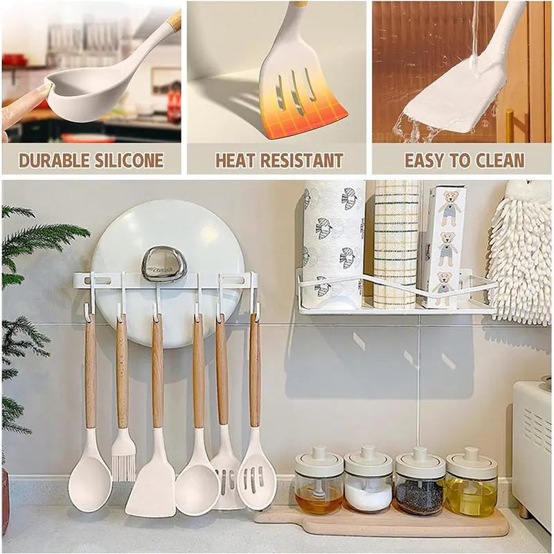 Ultimate 33-Piece Non-Stick Silicone Kitchen Utensils Set with Wooden Handles and Convenient Holder - Perfect for Every Home Chef!