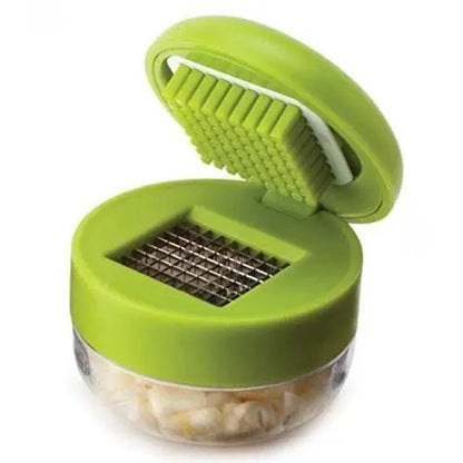 Effortless Garlic Mincer & Press - Manual Stainless Steel Chopper with Handy Storage Container in Vibrant Green
