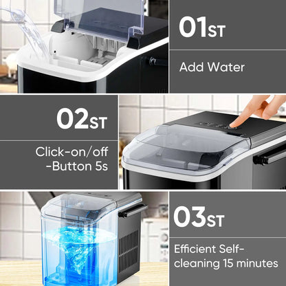 Ultimate Bullet Ice Maker - Compact, Self-Cleaning Countertop Machine Producing 26.5Lbs of Ice Daily with Quick 6-Minute Freeze Time and Two Cube Sizes, Includes Scoop & Storage Basket