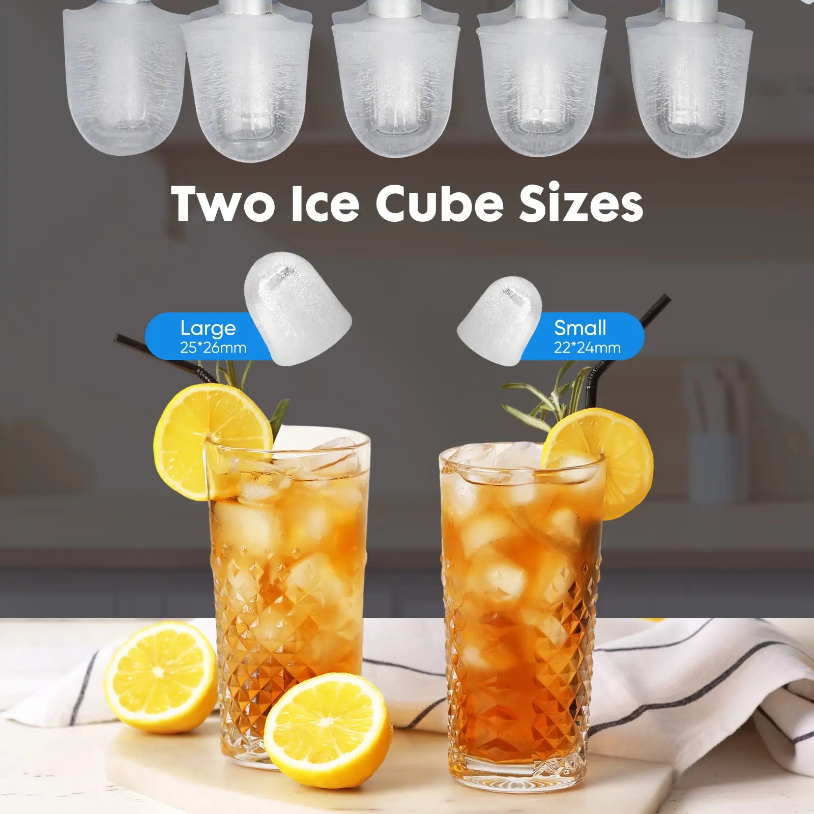 Ultimate Bullet Ice Maker - Compact, Self-Cleaning Countertop Machine Producing 26.5Lbs of Ice Daily with Quick 6-Minute Freeze Time and Two Cube Sizes, Includes Scoop & Storage Basket