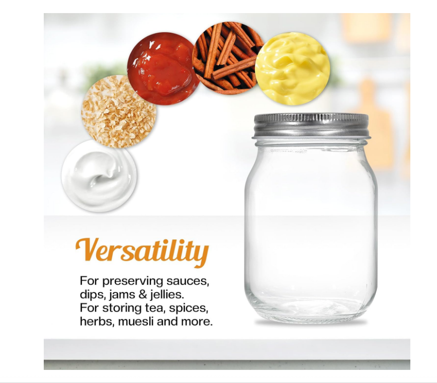 Pack of 6 Preserving Jars, 500 Ml Airtight Preserving Jars with Screw Lid, Jam